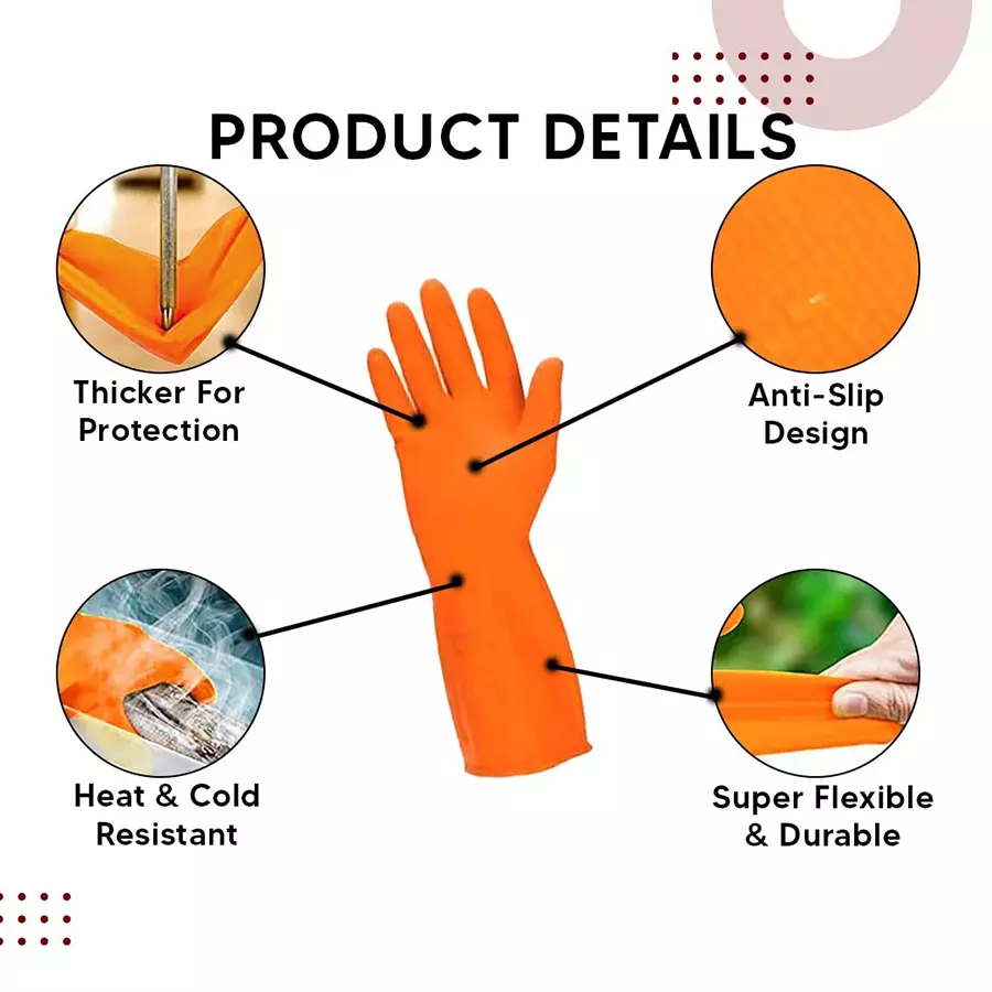 Robustt Rubber Hand Gloves, Orange XL Size, (Pack of 5 Pair)